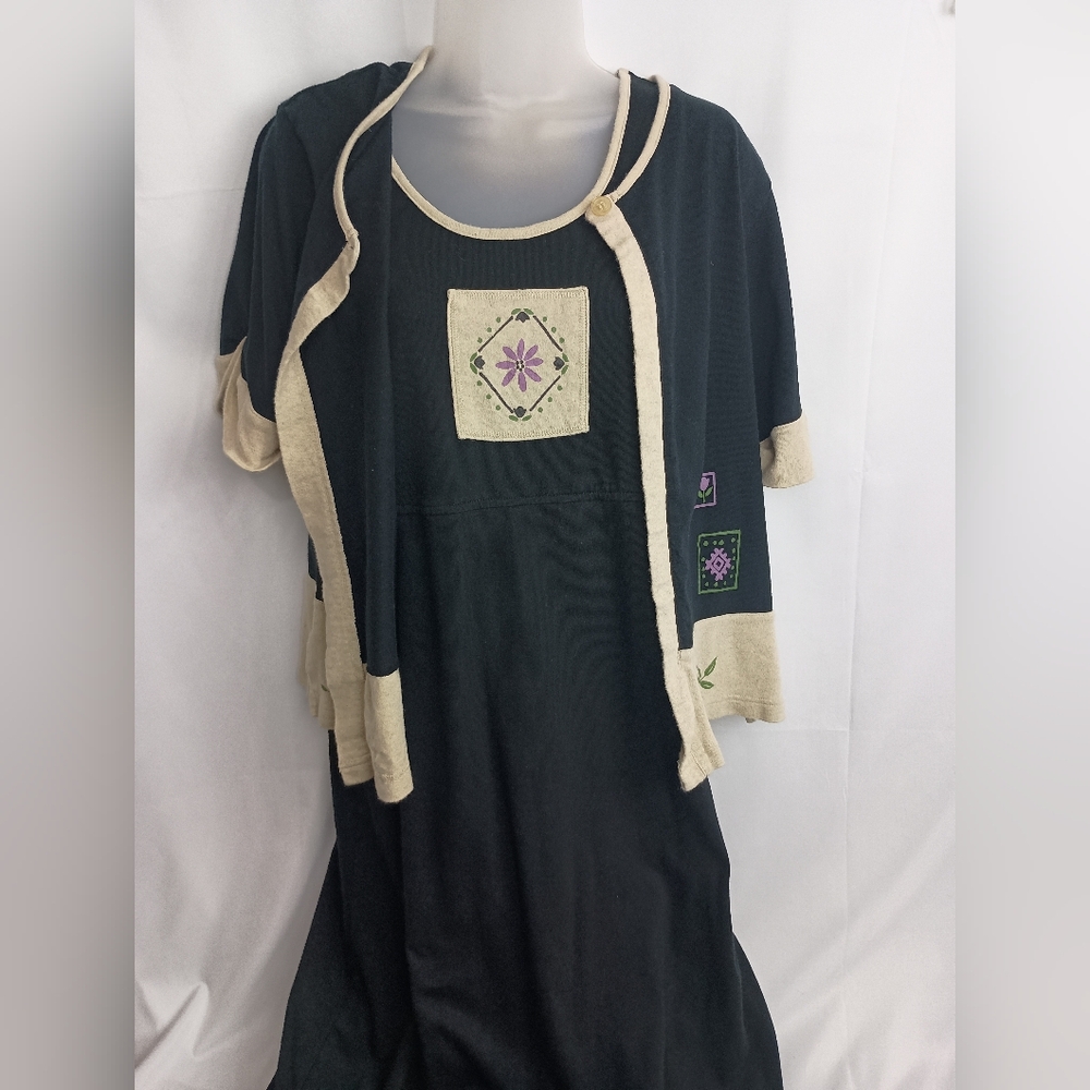 ERIKA‎ STUDIO Church Mature Vintage Black Cream Long Dress Embroidered Details M